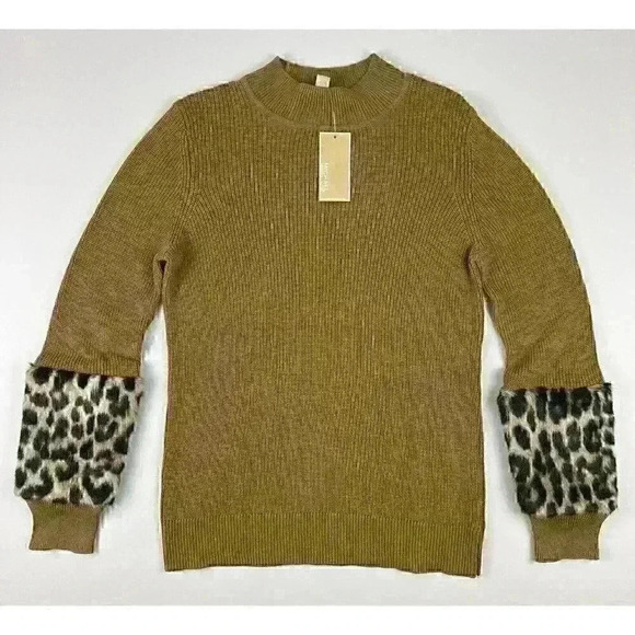 MICHAEL Michael Kors Sweaters - NEW! MICHAEL Michael Kors Women's L Faux Fur Cuff Sweater In Dark Camel NWT $150